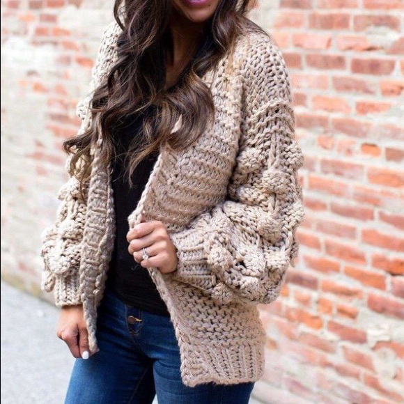 Sweaters - Chunky Pom sleeve cardigan